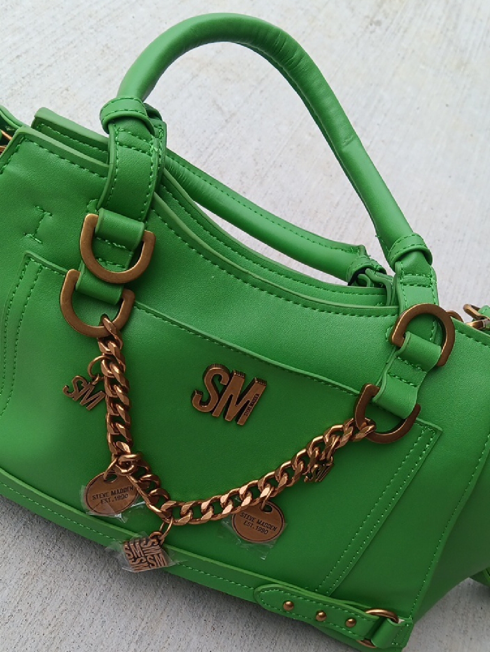 Steve Madden Green SM Chain-Accent Top-Handle Bag